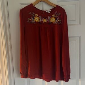 JODIFL Rust Blouse with Floral Embroidery